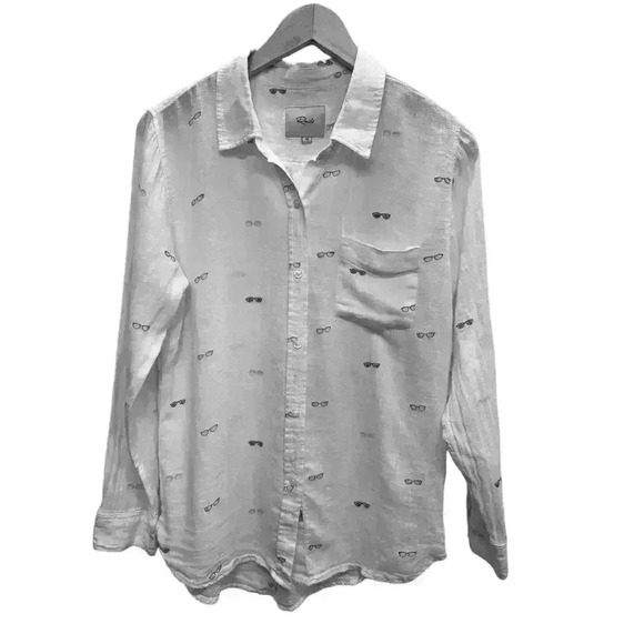 RAILS CHARLI SUNNIES GAUZ WHITE WITH SUNGLASSES BUTTON UP LONG SLEEVE TOP XS - Picture 9 of 12